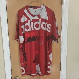 Adidas Red and White Graphic Tee